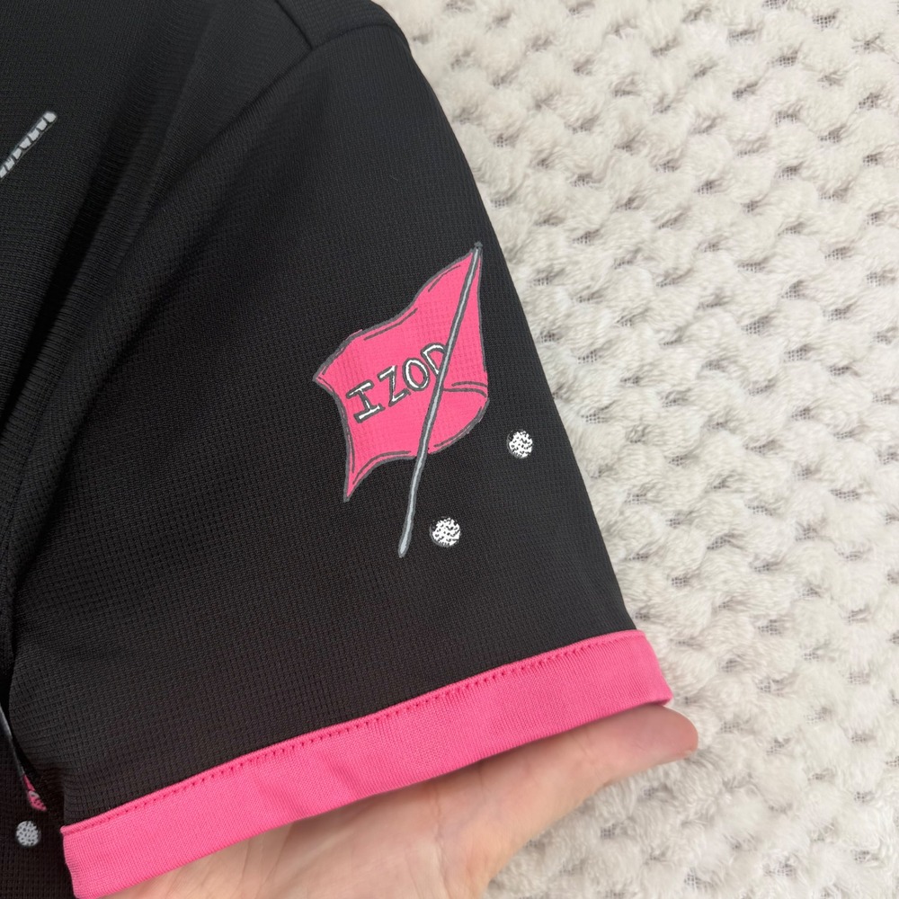 IZOD Golf Polo Women Medium Black Pink Novelty Graphic Quarter Zip Cool FX Shirt - Picture 3 of 8